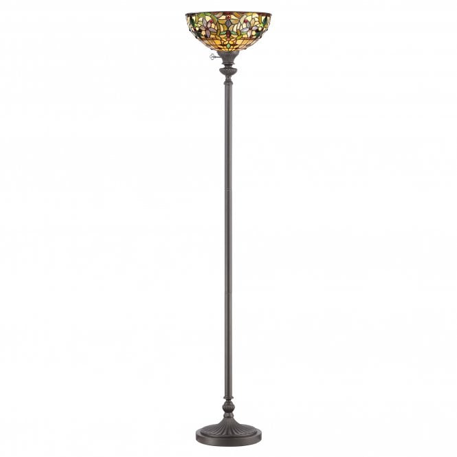 KAMI Tiffany floor lamp uplighter with bronze base and decorative floral glass Tiffany shade