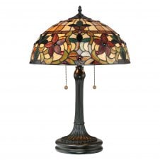 Tiffany table lamp with bronze base and floral glass shade