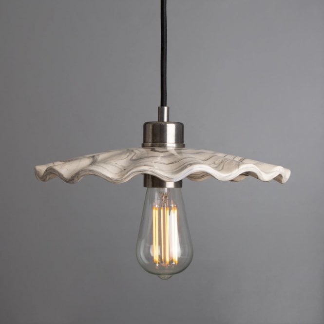 KAPOK Ceiling Pendant with Ripple Disk Marbled Ceramic Shade | Silver