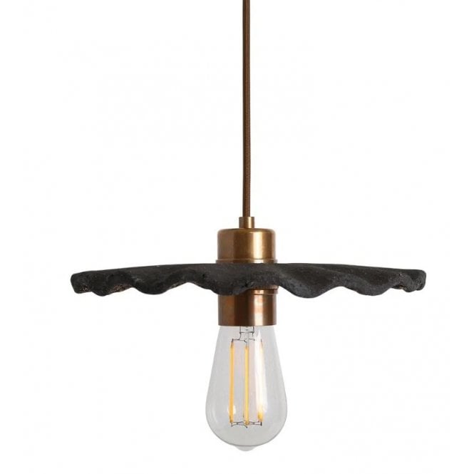 KAPOK Ceramic Pendant Light 27Cm Black Clay Antique Brass