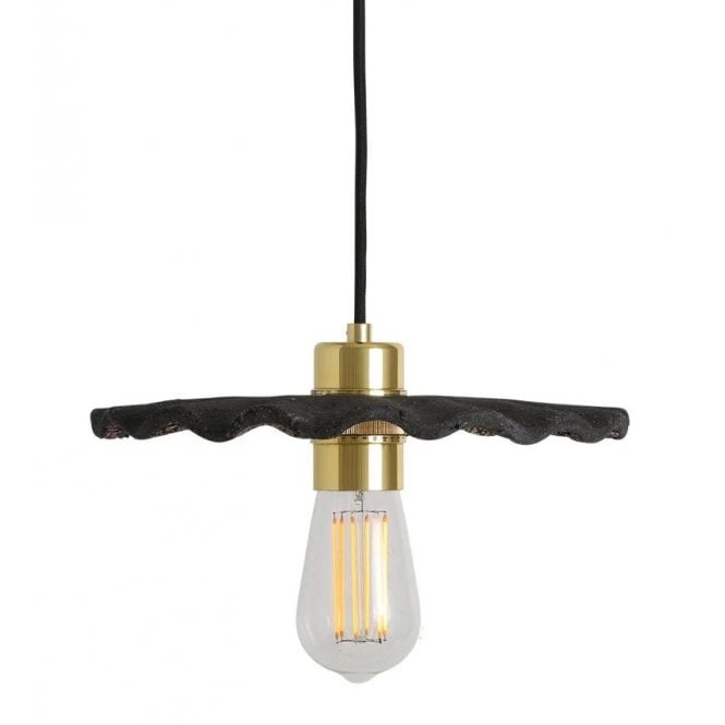KAPOK Ceramic Pendant Light 27Cm Black Clay Polished Brass
