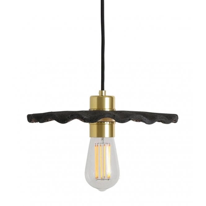 KAPOK Ceramic Pendant Light 27Cm Black Clay Satin Brass