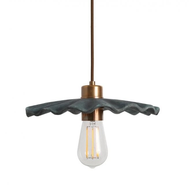 KAPOK Ceramic Pendant Light 27Cm Blue Earth Antique Brass