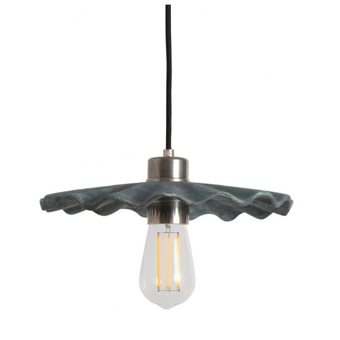 KAPOK Ceramic Pendant Light 27Cm Blue Earth Antique Silver