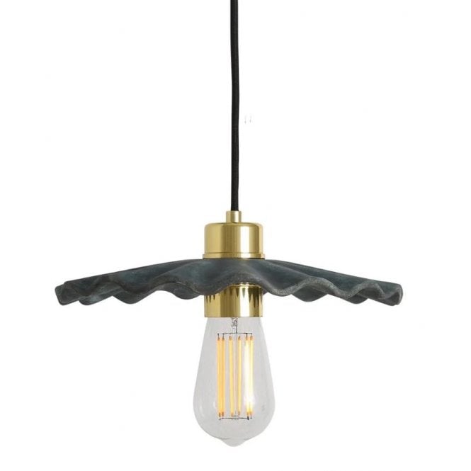 KAPOK Ceramic Pendant Light 27Cm Blue Earth Polished Brass