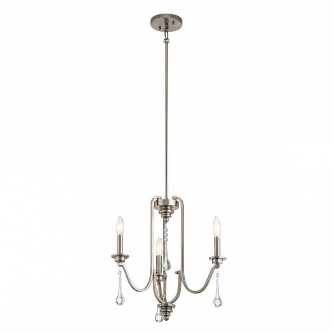 KARLEE 3 Light Chandelier in Classic Pewter with Crystal Droplets