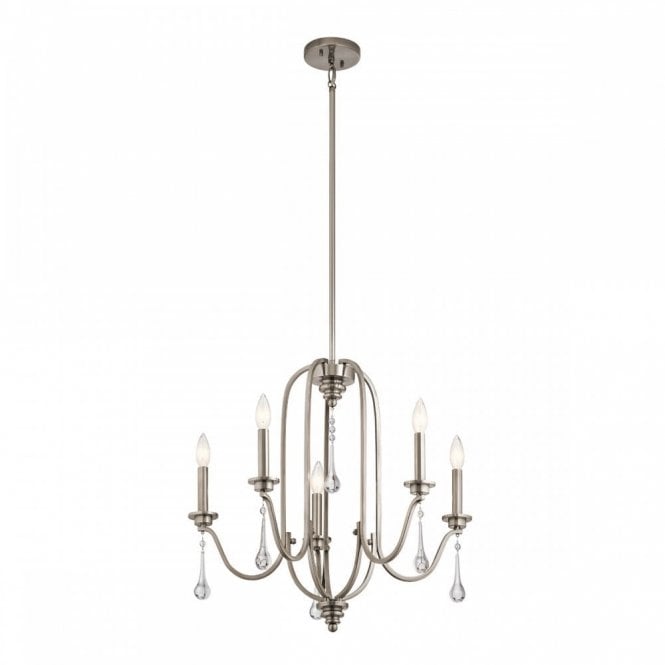 KARLEE 5 Light Chandelier Classic Pewter with Crystal Drops