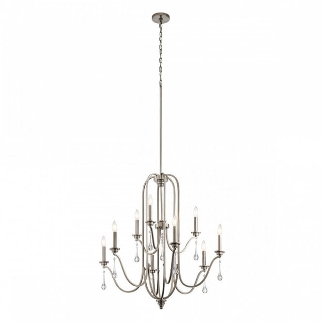 KARLEE 9 Light Chandelier Classic Pewter with Crystal Droplets