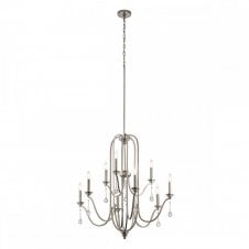 KARLEE 9 Light Chandelier Classic Pewter with Crystal Droplets