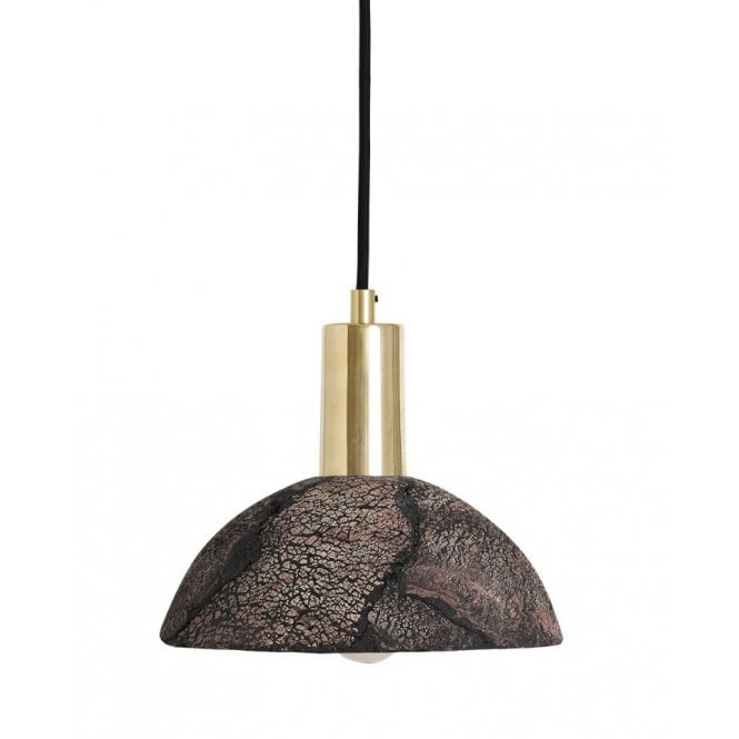 KAURI Ceramic Pendant Light 20Cm Black Clay Polished Brass