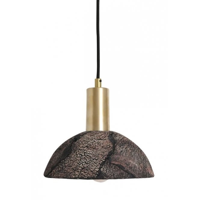 KAURI Ceramic Pendant Light 20Cm Black Clay Satin Brass