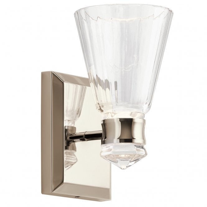 KAYVA LED 1 Arm Dual-lit Wall Light in Polished Nickel w/ Glass Shade