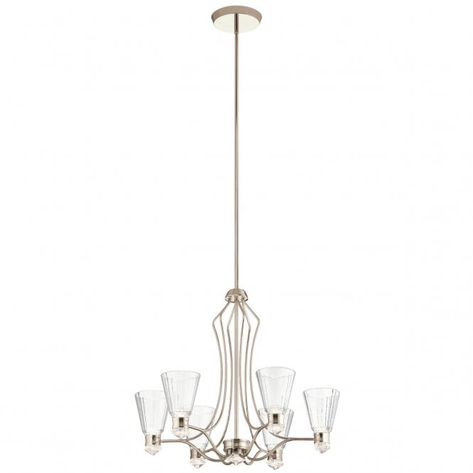 KAYVA LED 13 Light 6 Arm Chandelier in Polished Nickel with Glass Shades