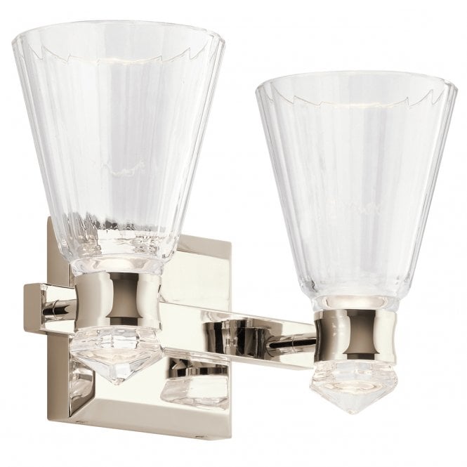 KAYVA LED 2 Arm Dual-lit Wall Light in Polished Nickel with Glass Shade