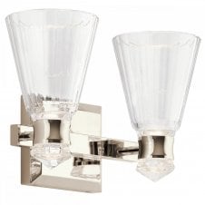KAYVA LED 2 Arm Dual-lit Wall Light in Polished Nickel with Glass Shade