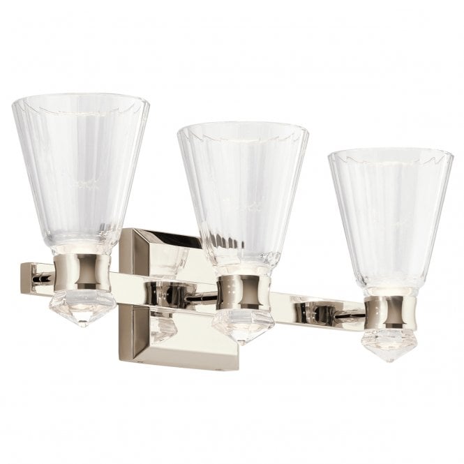 KAYVA LED 3 Arm Tri-lit Bathroom Wall Light in Polished Nickel with Glass Shades