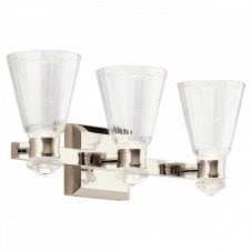 KAYVA LED 3 Arm Tri-lit Bathroom Wall Light in Polished Nickel with Glass Shades
