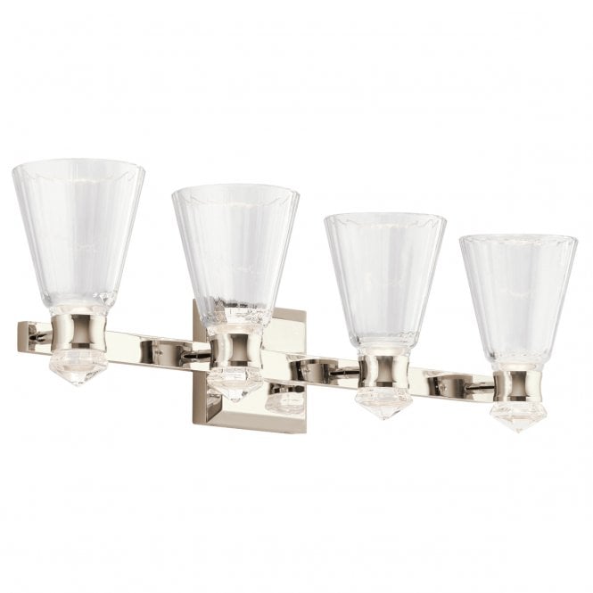 KAYVA LED 4 Light Dual-lit Wall Light in Polished Nickel with Glass Shades