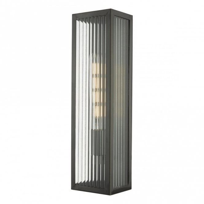 KEEGAN rubbed bronze outdoor wall light with ribbed glass panels (large)