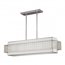 KENNEY island chandelier in sunrise silver finish with motif surround