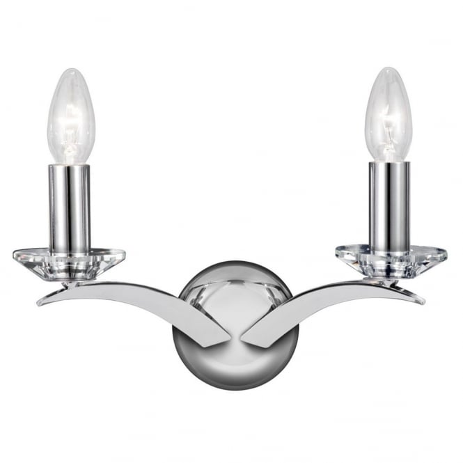KENSINGTON chrome double wall light with cut glass sconces