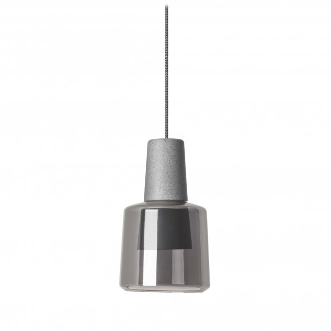 KHOI LED ceiling pendant in concrete grey with smokey diffuser