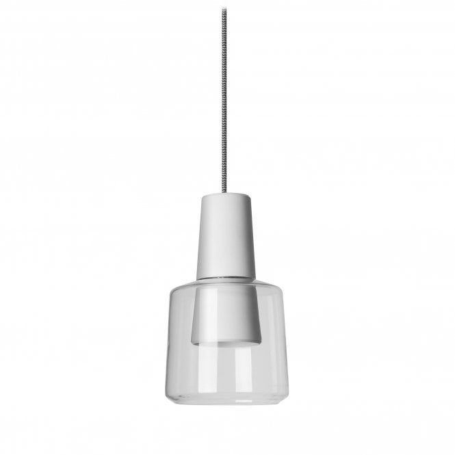 KHOI LED ceiling pendant in matte white with transparent diffuser