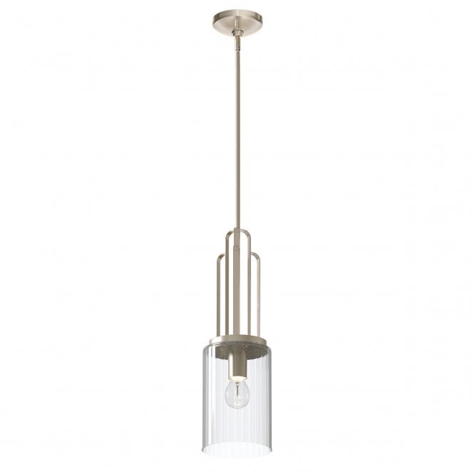 KIMROSE 1 Light Mini Pendant in Polished Nickel with Clear Fluted Glass