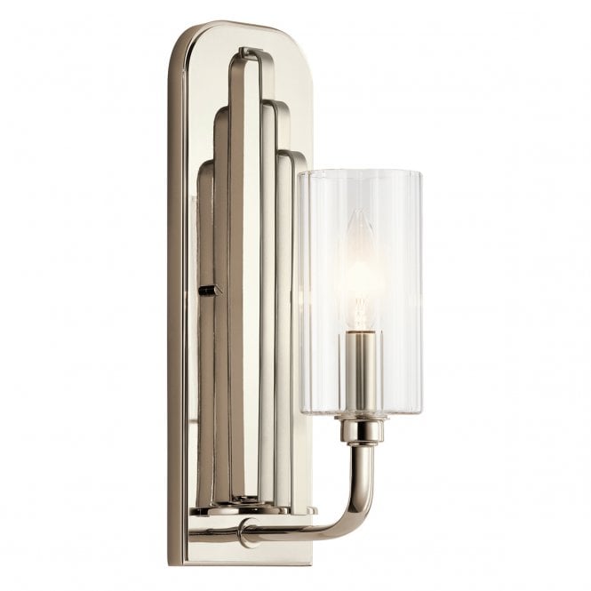 KIMROSE 1 Light Wall Light in Polished Nickel with Clear Fluted Glass
