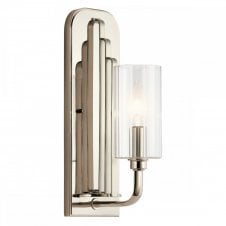 KIMROSE 1 Light Wall Light in Polished Nickel with Clear Fluted Glass