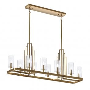 KIMROSE 10 Light Linear Chandelier in Nickel with Clear Fluted Shades