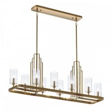 KIMROSE 10 Light Linear Chandelier in Brushed Natural Brass with Clear Fluted Shades