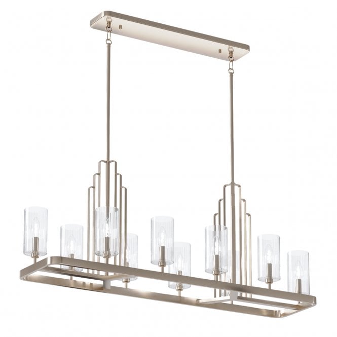 KIMROSE 10 Light Linear Chandelier in Nickel with Clear Fluted Shades