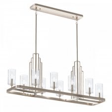 KIMROSE 10 Light Linear Chandelier in Nickel with Clear Fluted Shades