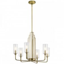 KIMROSE 6 Light Chandelier in Brass with Clear Fluted Glass Shades