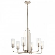 KIMROSE 6 Light Chandelier in Nickel with Clear Fluted Glass Shades