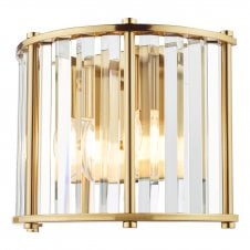 Brass wall light with crystal glass shade