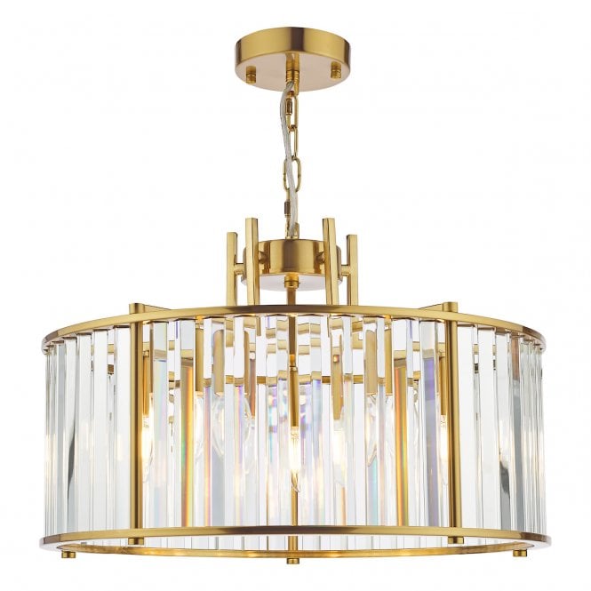 Kiran 5 Light Pendant Natural Brass and Glass