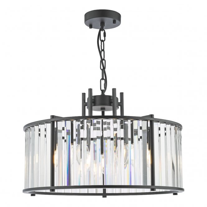 Kiran 5 Light Pendant Satin Black and Glass
