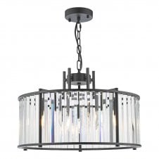 Satin black drum chandelier with 5 lights and glass shade