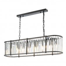 Satin black rectangular chandelier, bar pendant with crystal glass shade