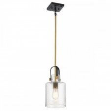 KITNER 1 Light Pendant in Brass with Seeded Glass Shade