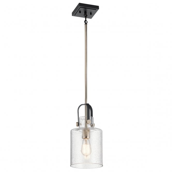 KITNER Pendant Light in Polished Nickel with Seeded Glass