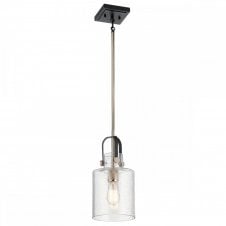 KITNER Pendant Light in Polished Nickel with Seeded Glass