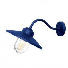 blue retro style outdoor wall light with hood