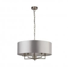 KNIGHTS Bridge 5 Light Satin Silver Ceiling Pendant With Silver Faux Silk Shade