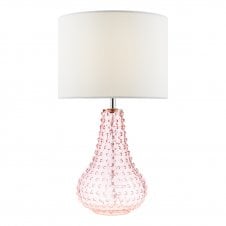 Pink bobble glass table lamp with white drum shade