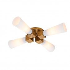 flush / pendant in distressed gold with opal glass shades