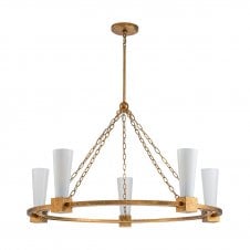 Distressed Gold and Opal Glass Chandelier with Chain 