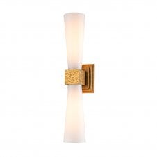 distressed gold double wall light with opal glass shade